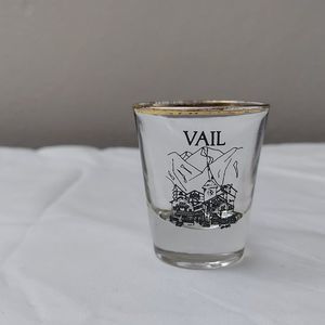 Vintage Vail Colorado Logo Ski Resort Gold Rim Shot Glass Souvenir VHTF Libbey